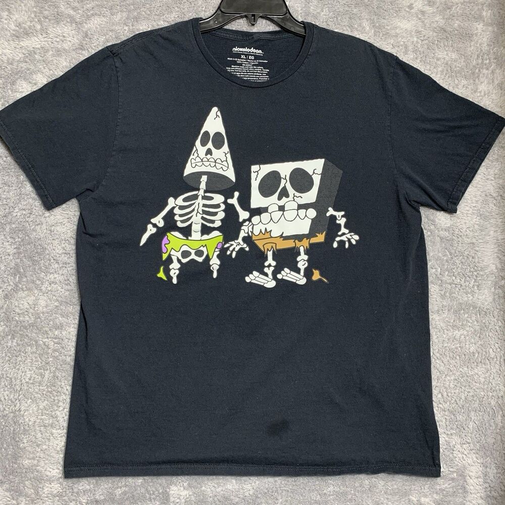 Nickelodeon SpongeBob Patrick Skeleton‎ T Shirt Mens XL Black Halloween Graphic